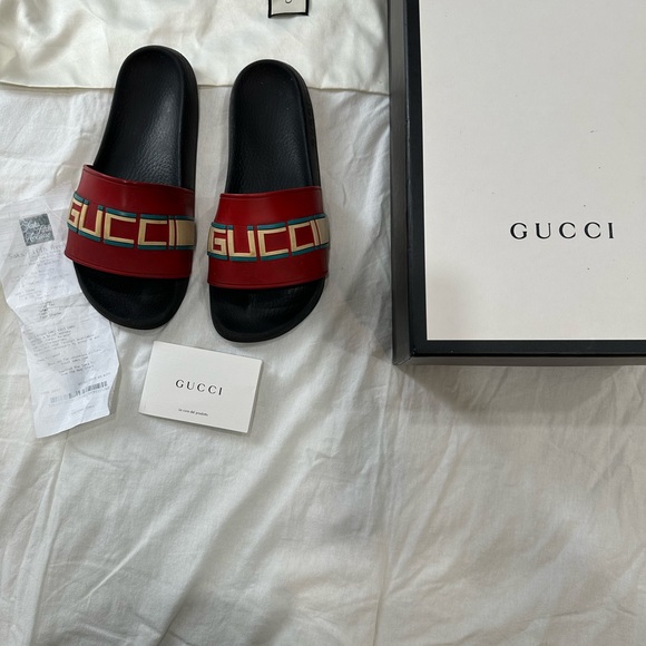 Gucci Red and Black Slide Sandals - Picture 1 of 10